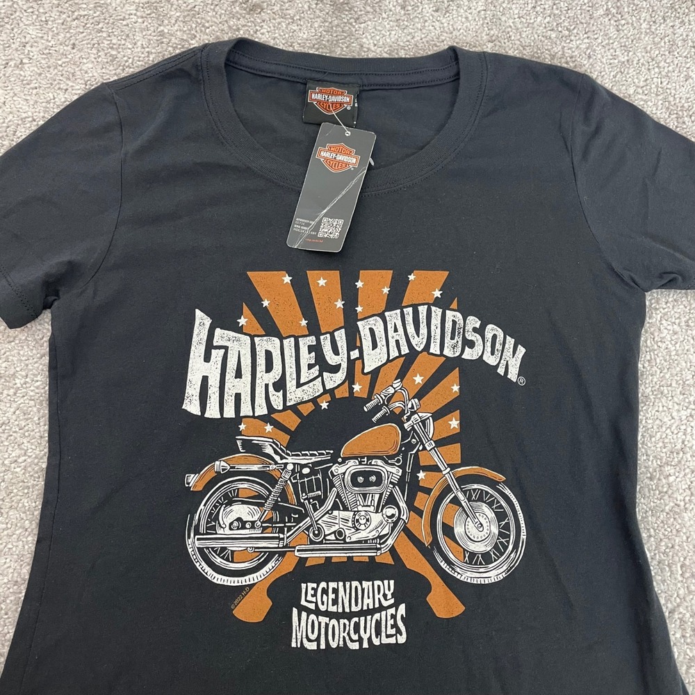 Harley-Davidson Tee Womens Medium HD Retro Style Black Graphic Short Sleeve NEW